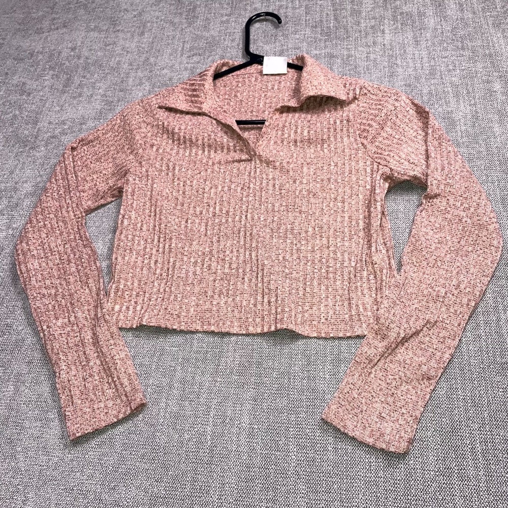 Livi by Olivia Rae Ribbed Crop Top Womens Medium Pink Stretch Winter Long Sleeve